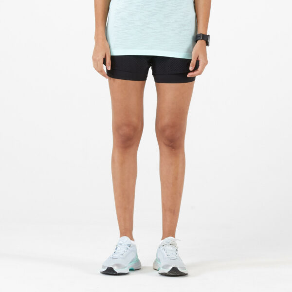 2-in-1-Laufshorts Kiprun Damen schwarz