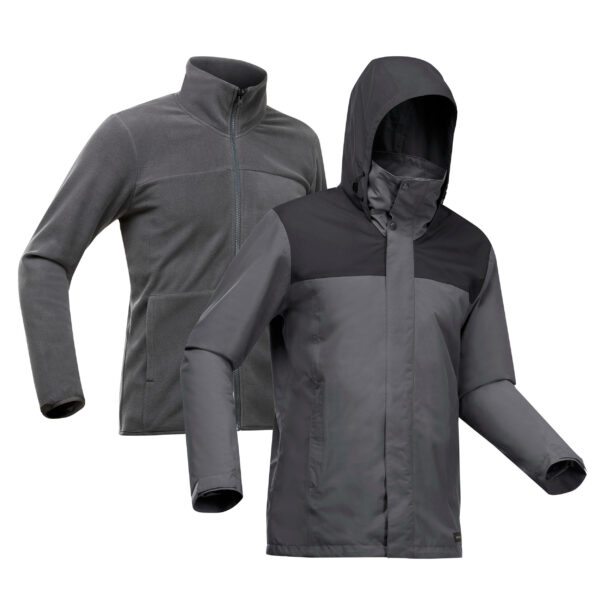 3-in-1-Jacke Backpacking Travel 100 wasserdicht Komfort bis 0 °C Herren grau