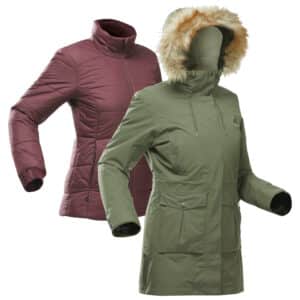 3-in-1-Jacke Trekkingreisen Travel 900 Warm wasserdicht -15 °C Damen khaki