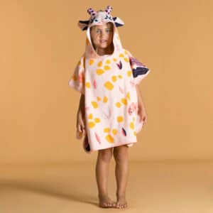 Bade-Poncho Baumwolle Giraffe Baby weiss/rosa