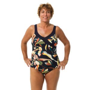 Badeanzug Karli Flo figurformend Aquagym Damen blau/orange