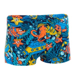 Badehose Boxer Fitib Kinder marineblau/zinnoberrot/honig