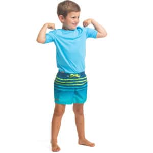 Badeshorts 100 Tokyo Sun Kinder gestreift türkis