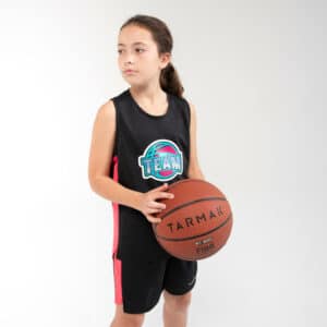 Basketballtrikot ärmellos T500 Kinder Team schwarz/rot