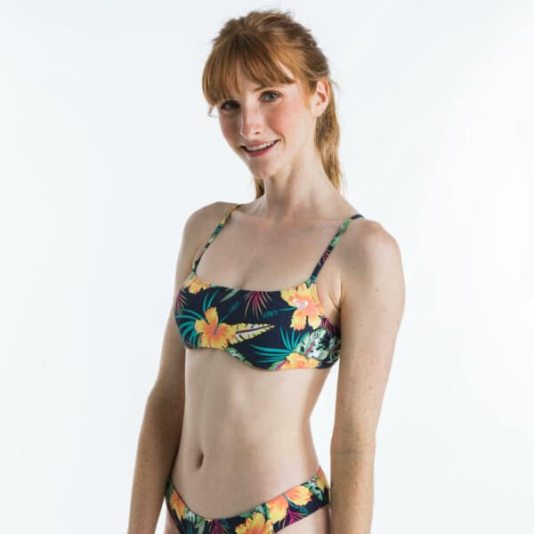 Bikini-Oberteil Damen Bustier Roxy herausnehmbare Formschalen dunkelblau/gelb