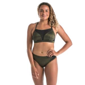 Bikini-Oberteil Damen Bustier doppelt verstellbar Elise Pailletten schwarz/kaki