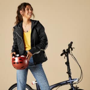 Fahrrad Regenjacke City 540 Damen Sichtbarkeit PSA-zertifiziert schwarz