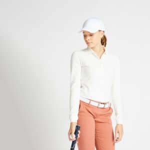 Golf Poloshirt langarm MW500 Damen elfenbein