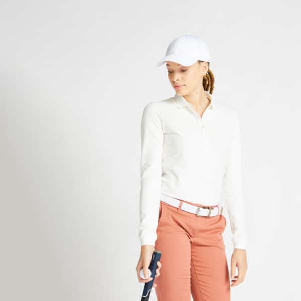 Golf Poloshirt langarm MW500 Damen elfenbein