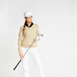 Golf Pullover V-Ausschnitt MW500 Damen beige