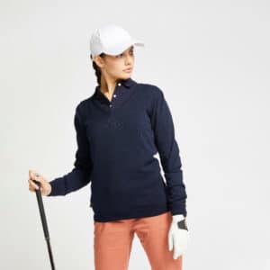 Golf Pullover V-Ausschnitt MW500 Damen marineblau