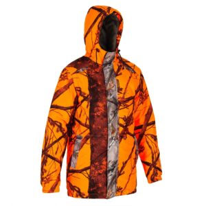 Jagdjacke Regenjacke 100 Ansitz geräuscharm camouflage/orange