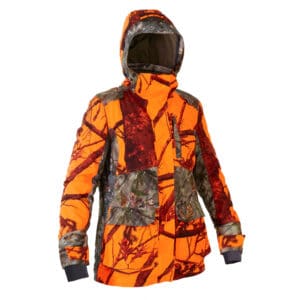 Jagdjacke Regenjacke 500 Damen 3-in-1 warm geräuscharm camouflage/orange