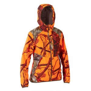 Jagdjacke Regenjacke 500 Damen geräuscharm camouflage/orange