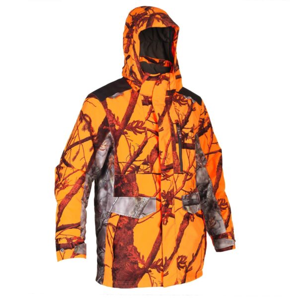 Jagdjacke Regenjacke 500 warm geräuscharm camouflage/orange