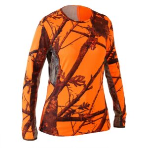 Jagdshirt langarm 500 Damen orange / camouflage