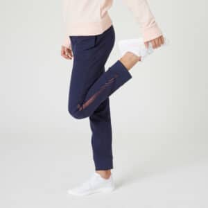 Jogginghose warm French Terry Baumwolle Mädchen marineblau