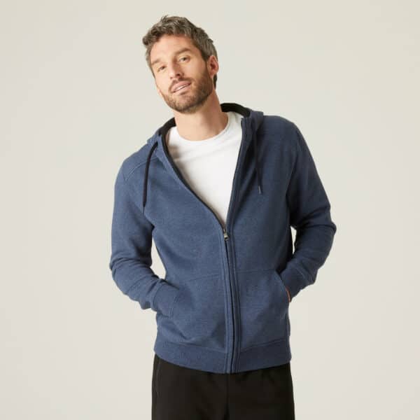 Kapuzenjacke Fitness Baumwolle 500 Herren blau