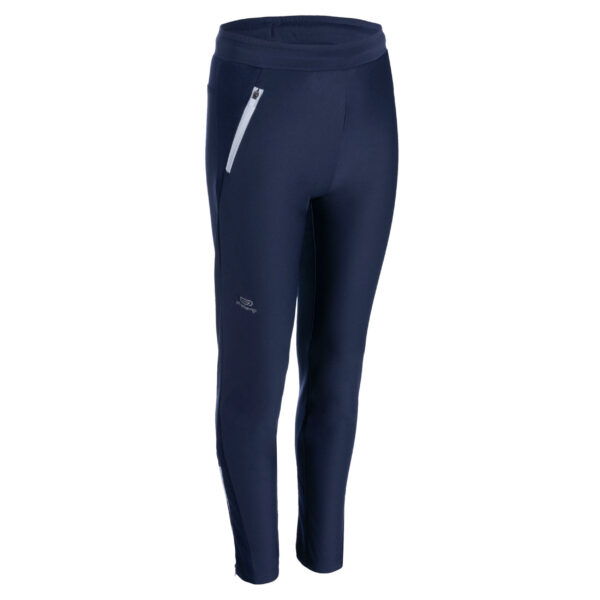 Laufhose lang Tights Leichtathletik AT 500 Warm Zip Kinder marineblau/grau