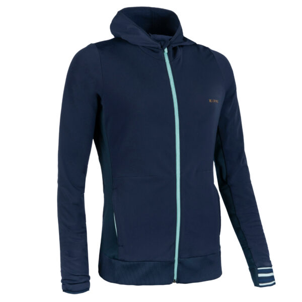 Laufjacke Leichtathletik warm Damen marineblau/himmelblau