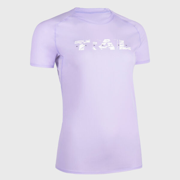 Laufshirt kurzarm Trail Damen lila mit Grafikprint