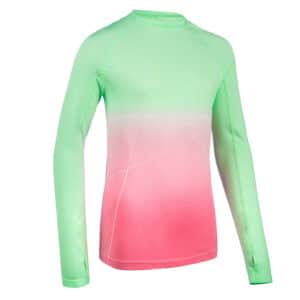 Laufshirt langarm Leichtathletik AT500 Skincare Kinder grün/rosa