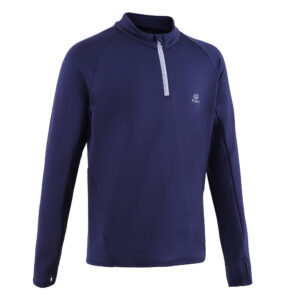 Laufshirt langarm Leichtathletik warm 1/2 Zip AT 100 Kinder marineblau