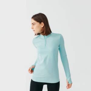 Laufshirt langarm halber Reißverschluss Run Warm Damen hellblau