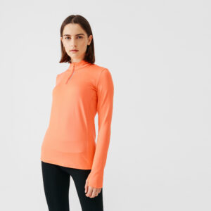 Laufshirt langarm halber Reißverschluss Run Warm Damen orange