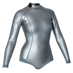 Neopren Shorty Freediving Langarm Damen 500 Glide Skin grau/metallic