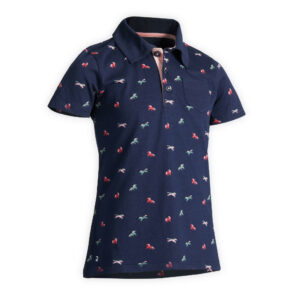 Reit-Poloshirt 140 Kinder marineblau/rosa