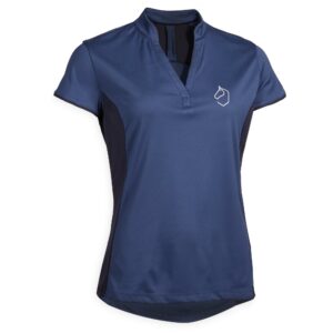 Reit-Poloshirt 500 Kurzarm Mesh Damen dunkelblau/marineblau