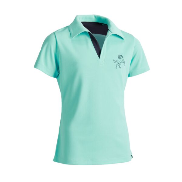 Reit-Poloshirt 500 Mesh Kinder türkis/marineblau