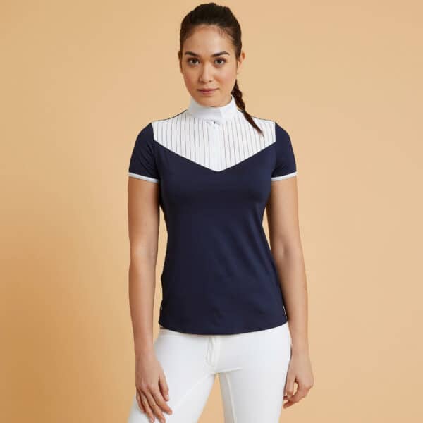 Reit-Poloshirt kurzarm 500 Turnier Damen dunkelblau