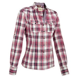 Reitbluse langarm kariert Sentier Damen rosa/weiß