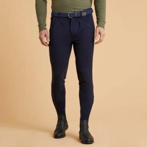 Reithose 500 Kniebesatz Kunstleder Herren marineblau