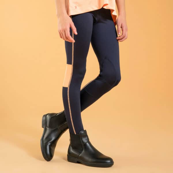 Reitleggings 100 Kinder hellblau/orange mit Handytasche