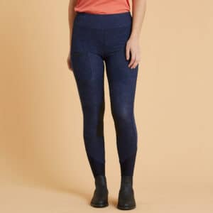 Reitleggings 100 Kniebesatz Light Damen blau bedruckt