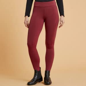 Reitleggings 500 Silikon Vollbesatz Damen bordeaux Grip rosa