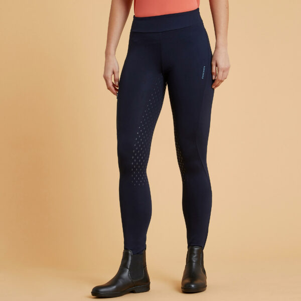 Reitleggings 500 Silikonbesatz Damen marineblau