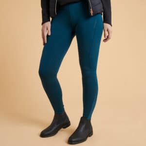 Reitleggings 500 Silikonbesatz Damen petrolgrün