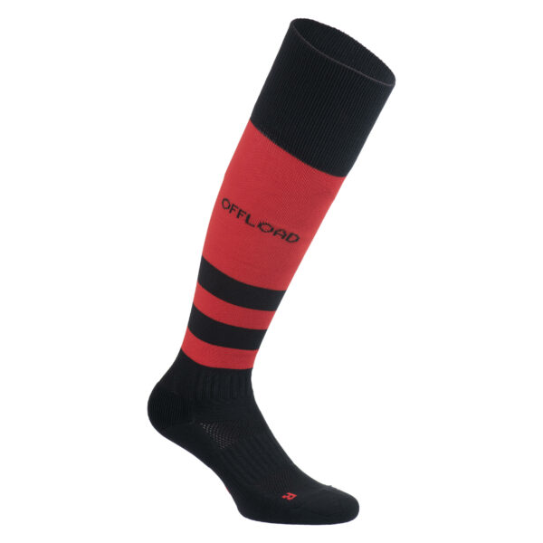 Rugby-Stutzenstrümpfe R500 hoch Herren schwarz/rot