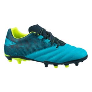 Rugbyschuhe R500 FG gegossene Sohle trockener Untergrund Kinder blau