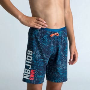 Schwimmshorts 100 Long All Palm Jungen blau