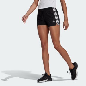Shorts Fitness 3 Streifen Slim Baumwolle ohne Tasche Damen schwarz