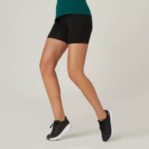 Shorts Radlerhose Slim 500 Fitness Baumwolle ohne Tasche Damen schwarz