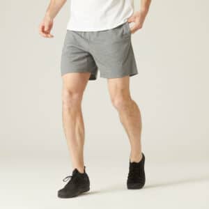 Shorts kurz gerade 100 Fitness Baumwolle mit Tasche Herren grau
