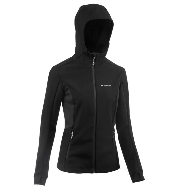 Softshelljacke Bergtrekking MT500 Windwarm winddicht Damen schwarz