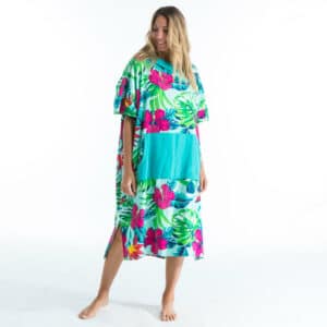 Surf-Poncho Damen/Herren 500 türkis/rosa/Blumen