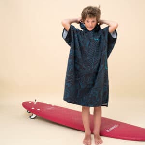 Surf-Poncho Kinder 550 Tiger 135–160 cm schwarz/petrol